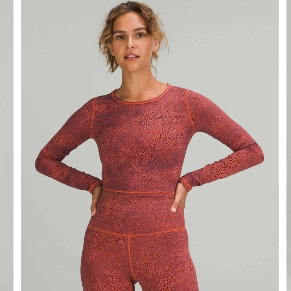 Lululemon Wunder Train Cropped Long Sleeve Shirt - Crackle Glaze Vintage Red